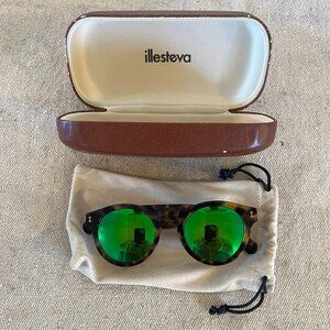Illesteva Tortoise Shell Sun Glasses With Vibrant Green Lenses
